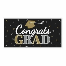 Black Gold Silver Congrats Grad Large Horizontal Banner Graduation - £4.49 GBP