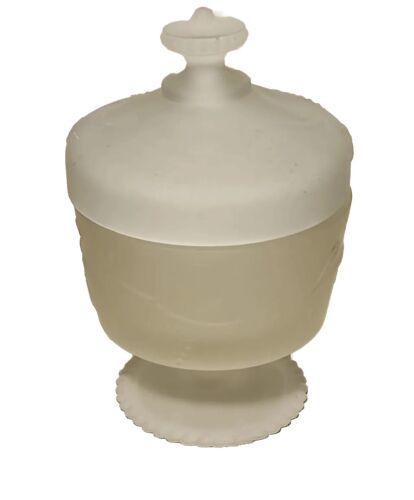 Avon Vintage frosted glass Pedestal Jar w Lid Grapes Vine Vanity Dresser - $28.48