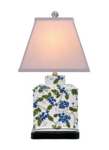 Chinese Porcelain Green Blue White Tea Caddy Floral Motif Table Lamp 20&quot; - £216.84 GBP