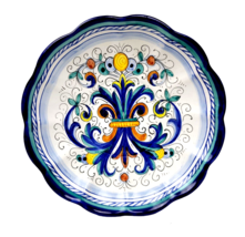 Vintage Decorative Italian Ceramic Plate Art Hand Painted Italy Scalloped 7.75&quot; - £27.95 GBP