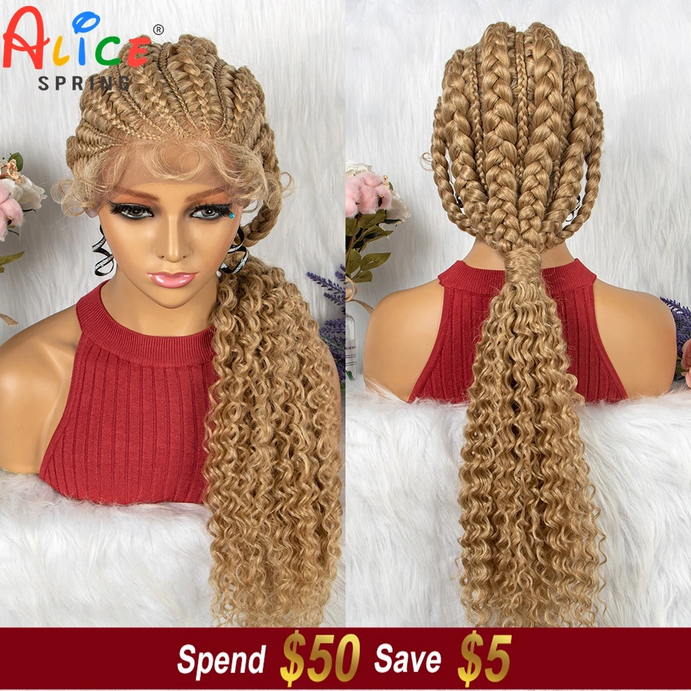 28 Inch Blonde Color Synthetic Lace Front Braided Wigs for Black Women Crochets - £115.07 GBP