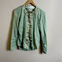 Together Women’s Green Cardigan Sweater &amp; Cami Set Sz M Floral Accents Satin - £12.59 GBP