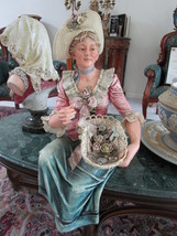German piano sculpture c1880s sitting young lady with flower basket, 25&quot; tall - £195.76 GBP