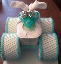 Tiffany Blue and Silver Elegant Baby Shower Four Wheeler Baby Diaper Cake - $90.00