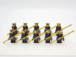 New 10Pcs Japanese Samurai (Black Blue Armour) Barbed Horse Lance Minifigures US - £44.45 GBP