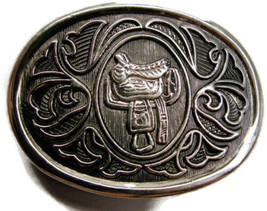 Avon ?Vintage Horse Saddle Western Cowgirl Belt Buckle Used 1980s Rodeo Silver T - £51.75 GBP