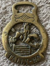 Brass Horse Medallion Vintage English Tally Ho Fox Hunt Fence Show Parade Bridle - £11.72 GBP