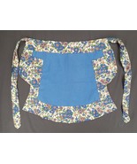 VTG MCM Blue Floral Two Pocket Half Apron Kitchen Cooking Baking - $11.39