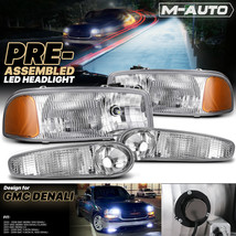 L+R Headlight+Bumper w/6000K LED Bulbs for 2001-2006 GMC Yukon XL/Sierra Denali - £132.09 GBP