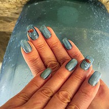 Mini Aquarium Handcrafted Square Press-On Nails | Blue Glitter Nails wit... - $23.99