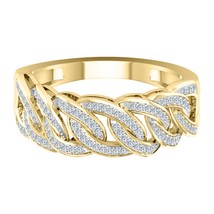 Herren 14K Gelb Vergoldet Künstlicher Diamant Kubanische Verbindung Stil Ring 1/ - £228.63 GBP