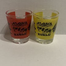 Aloha Hawaii Yellow And Red Souvenir Shot Glasses Glass Vintage - £7.59 GBP