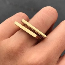 Double Bar Ring, Gold Thick Two Line Ring, Flat Bar Ring, Geometric Minimal Ring - £65.93 GBP