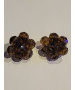 Vintage Italy 1950s Smokey Faceted Glass Bead Clip On Cluster Earrings - £20.69 GBP