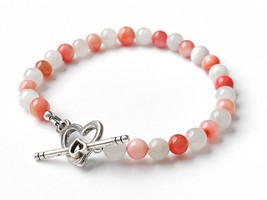 Pink Shell Bracelet with Moonstone, Moonstone Bead Bracelet, Pink and White Brac - £20.05 GBP