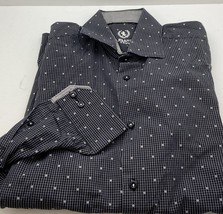 Bugatchi Uomo Dress Shirt Mens 16.5 34 35 Black White Long Sleeve All Over Print - $22.87