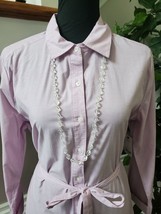 City Streets Women&#39;s Pink Cotton LongSleeve Collared Buttons Knee Length Dress L - £22.38 GBP