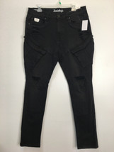 Jeaniologie Men&#39;s Slim Fit Cargo Ripped Jeans Black Size 28 x 31.5 New - $19.99