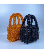 Handmade Beaded Bag Amber Acrylic Bead Tassel Retro Tote Evening Handbag - £59.76 GBP