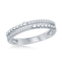 Sterling Silver Half Beaded and Half CZ Double Band Ring - £26.57 GBP