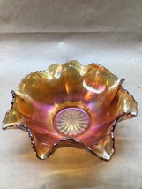 Vintage Carnavall Glass Ruffled Edge Candy Nut Dish Bowl Iridescent Mari... - $15.84