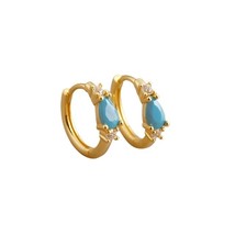 Anyco Earrings Gold Plated Bohemian Blue Geometric Zircon Hoop For Women  - £17.38 GBP