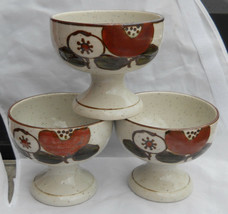 OTAGIRI PEDESTAL FRUIT DESSERT BOWLS 3 HAND PAINTED FLOWERS  4 1/2&quot; JAPA... - £23.67 GBP