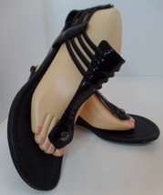 Donald J Pliner Black Patent Leather DYNA Thong Wedge Sandals Size 9 to 9.5 - £35.23 GBP