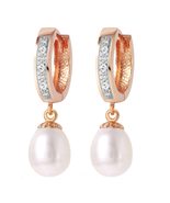 Galaxy Gold GG 14k Rose Gold Huggie Earrings with Diamonds and Pearls - $592.51