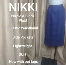 Nikki Purple &amp; Black Plaid Lightweight Pockets Skirt Size 14W - $12.00