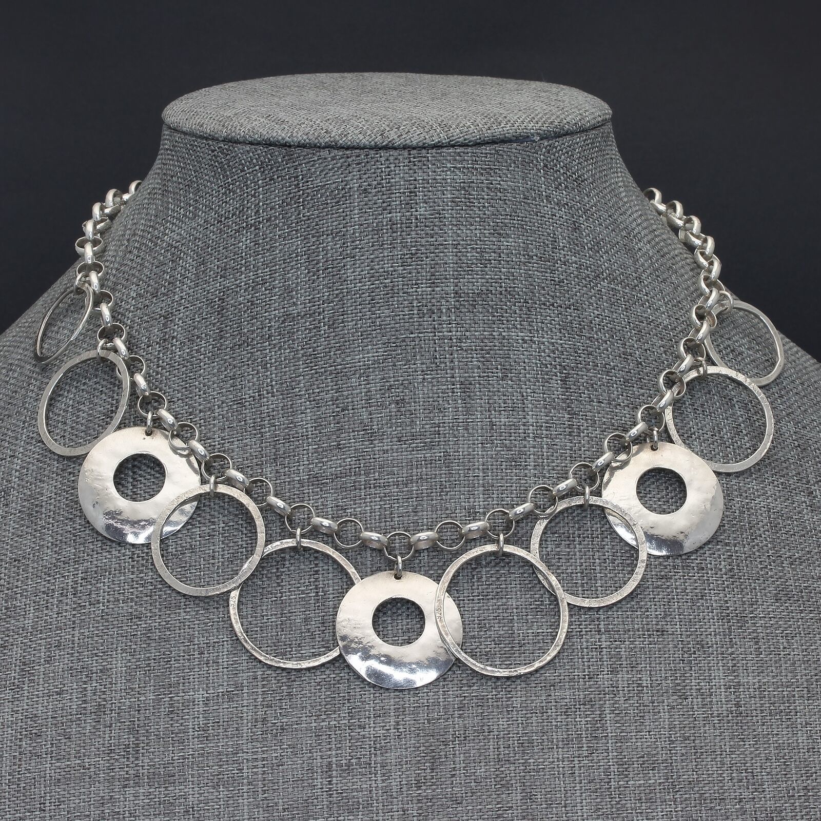 Retired Silpada Sterling Silver Rings Hammered Circles Rolo Chain Necklace N1325 - $49.99