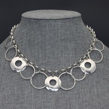 Retired Silpada Sterling Silver Rings Hammered Circles Rolo Chain Necklace N1325 - £40.17 GBP