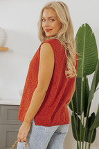 Orange Solid Color Split V Neck Short Sleeve Sweater - $262.13 MXN