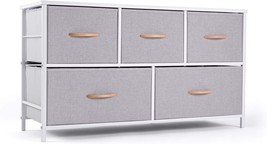 Dresser Tower With 5 Drawers, Fabric Storage Unit, And Dresser Organizer, Gray - £71.30 GBP