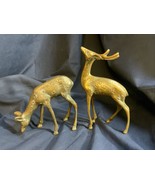 Vintage Brass Deer Pair Buck Doe Christmas Reindeer MCM Decor 60s 70s  F... - £26.11 GBP