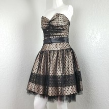 Jessica McClintock Gunne Sax Black Polka Dots Tulle Dress Fit Flare Prom Sz 7 - £48.18 GBP