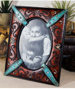 Western Floral Lace Turquoise Belt Faux Tooled Leather Easel Picture Fra... - $24.99