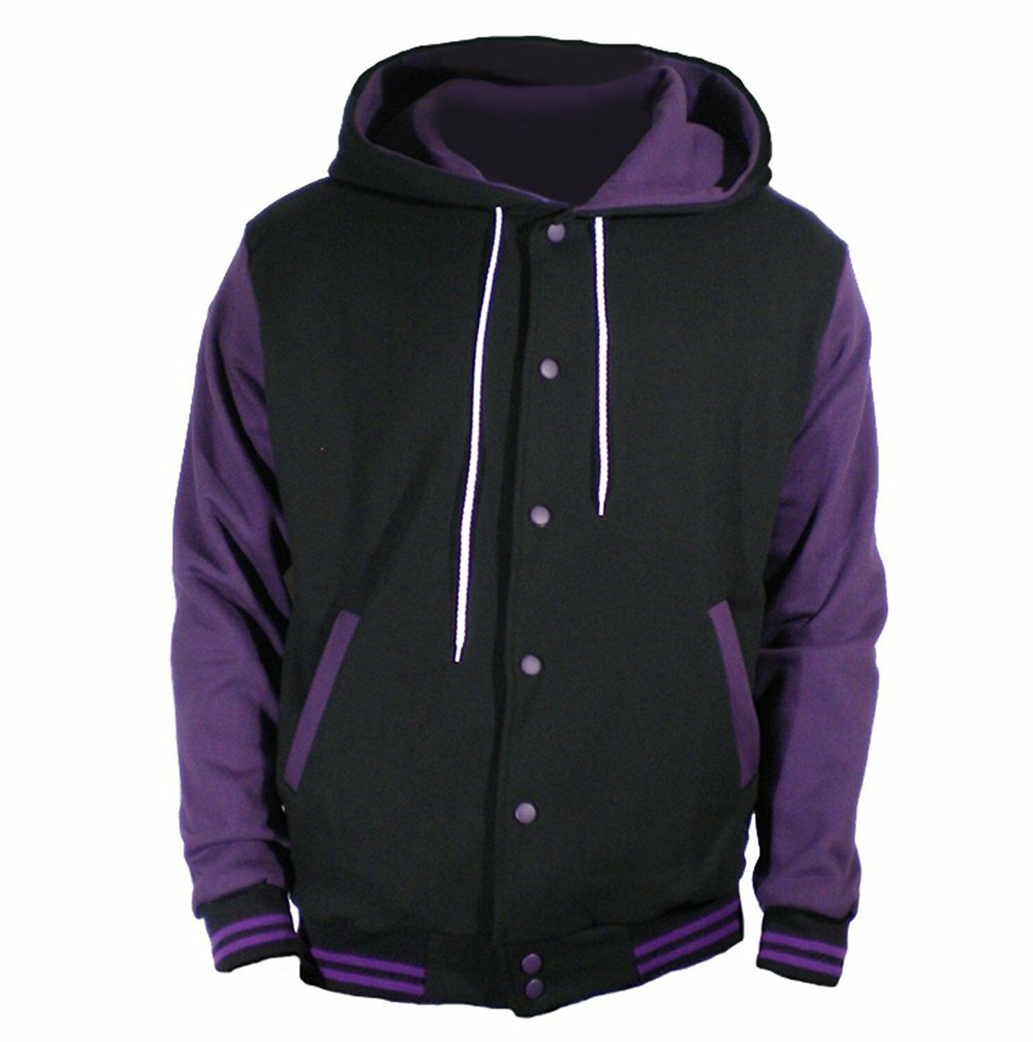 New Black Varsity full  Wool Letterman Hoodie Purple wool  Sleeves XS-4XL