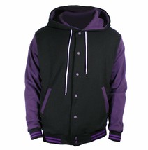 New Black Varsity full  Wool Letterman Hoodie Purple wool  Sleeves XS-4XL - £63.70 GBP