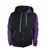 New Black Varsity full  Wool Letterman Hoodie Purple wool  Sleeves XS-4XL - $79.99