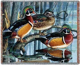 72x54 WOOD DUCK Wildlife Bird Lake Pond Tapestry Throw Blanket - £50.64 GBP