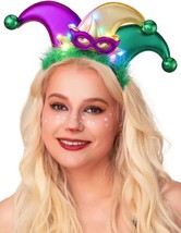 Light Up Mardi Gras Headband LED Carnival Feather Hairband Purple Green Party Co - £24.55 GBP