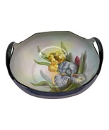 Noritake Blue Luster Bowl With Iris Floral Design Black Trim Pan 298 - £19.98 GBP