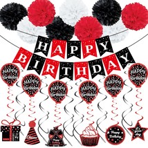 Birthday Decorations Red Black, Happy Birthday Party Decorations For Men Women B - £19.17 GBP