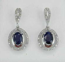 3Ct Oval Cut CZ Sapphire Drop Dangle Earrings 14K White Gold Plated 925 Silver - £94.36 GBP