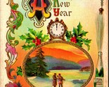 A Prosperous New Year Winter Scene Champagne Scroll Border 1910 DB Postcard - $3.91