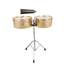 Glarry 13&quot; &amp; 14&quot; Timbales Drum Set with Stand and Cowbell Golden - £127.88 GBP