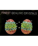 EASTER EGG PIERCED EARRINGS  PINK GREEN BLUE SPRING COLOR RHINESTONES NEW - $24.67 CAD