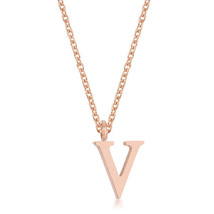 Elaina Rose Gold Stainless Steel V Initial Necklace - $25.49