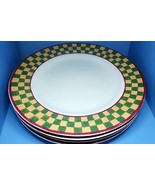 4 Block Country Village Dinner Plates GEAR Red Gold Checkered Green FLAW... - €23,07 EUR